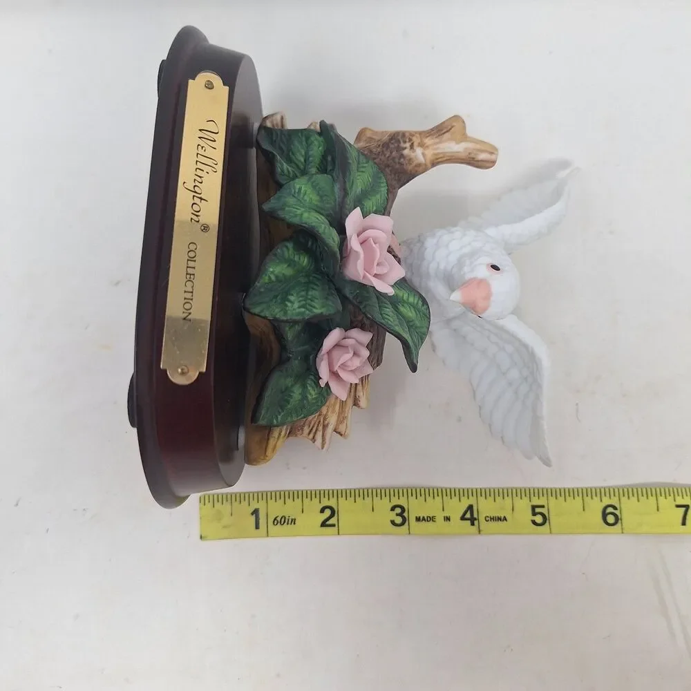 Wellington Collection White Dove On Wood Stand Figurine Rose Floral Branch